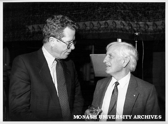 Centre for Southeast Asian Studies research director Dr David Chandler (left) with Emeritus Professor John Legge at the centre's 25th anniversary celebrations