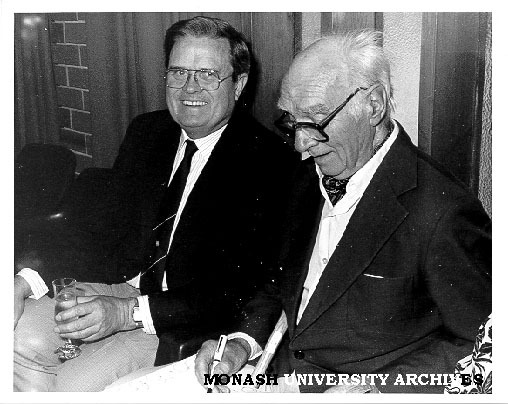 Sir Louis Matheson (right) at farewell of Jack McDonell (left)