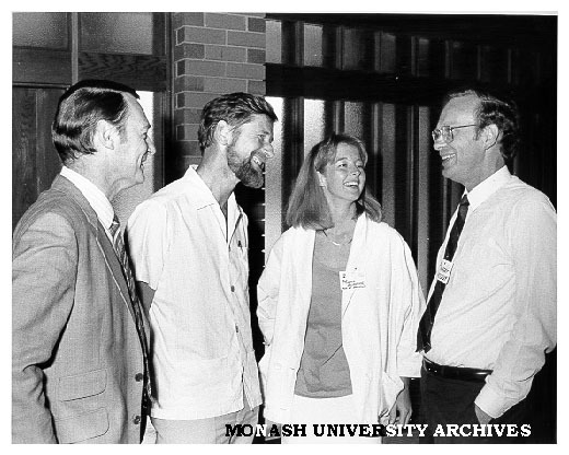 Participants in workshop on organisational change. Superintendent Bob Bocher (Victoria Police, left), Professor Fred Smith (Physics), Ms Monica Bladier (Ministry of Education) and Dr Robert Hockey