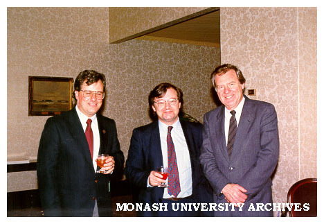 Father Peter Howard (left), Vice-Chancellor Professor Mal Logan (right) and Professor Brian Nelson director of the Centre for European Studies at reception held by European Commission at Athenaeum Club