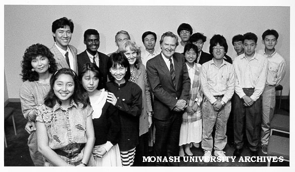 Vice-Chancellor Professor Logan with first students to graduate from English Language Intensive Courses for Overseas Students