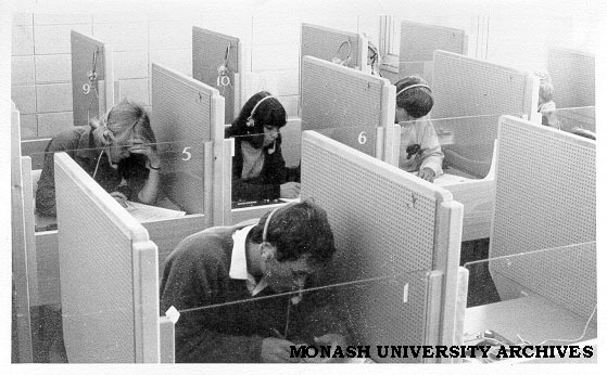 Class session in language laboratory