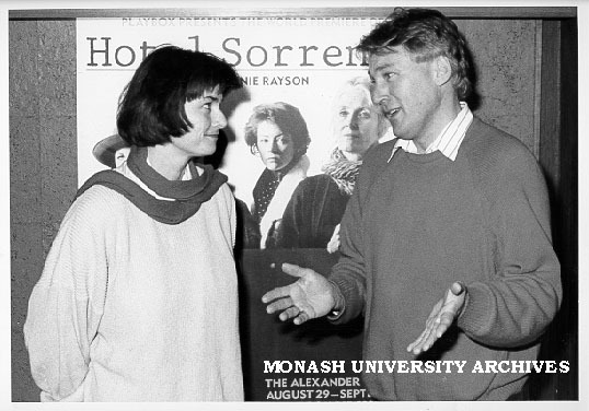 Playwright Hannie Rayson and English lecturer Mr Peter Fitzpatrick at 'Hotel Sorrento'