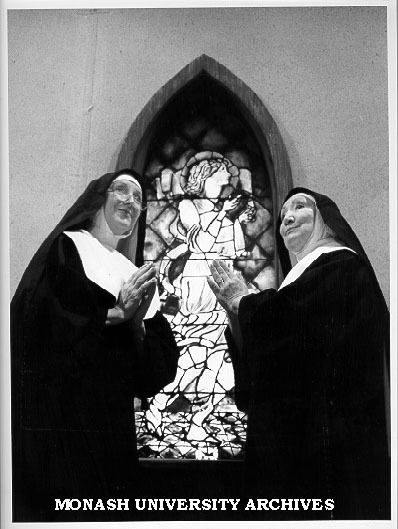 June Bronhill (right) and Patricia Vivien-Lall in 'Nunsense'
