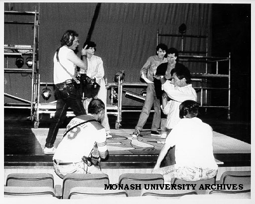 Television team filming final scene of 'Don't Worry be Yuppie' at the Alexander Theatre