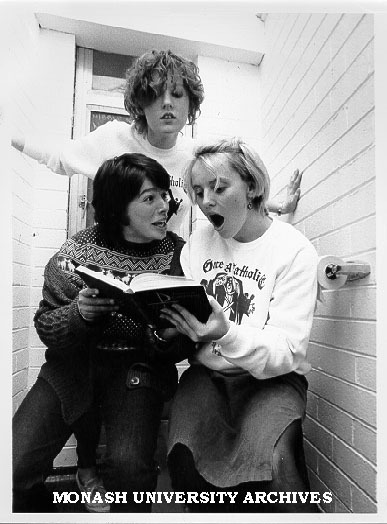 Cast of 'Once a Catholic'. Monash Players Jenny Whelan (centre), Sarah Bergen (left) and Beth Klein