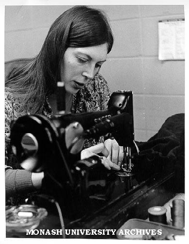 Sue Tweg, costume designer at the sewing machine for 'A Winters Tale'