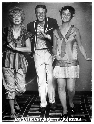 Rehearsing for 'The Boyfriend'. Lila Frankel (right) and David Head, the leads in the production, rehearsing with unidentified female cast member