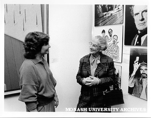 Professor Margaret Plant, with Dame Elisabeth Murdoch at opening of 'Making Monash' exhibition