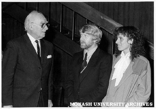 Sir Louis Matheson with Dr Fred Mendelsohn and Dr Jeannette Milgrom after delivering Jubilee Oscar Mendelsohn lecture