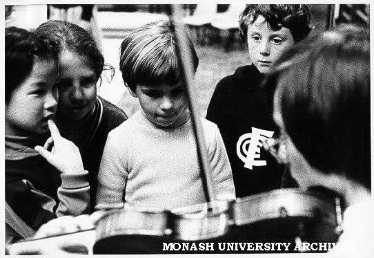 Krongold Centre children taking part in enrichment program with members of National Music Camp Students Association