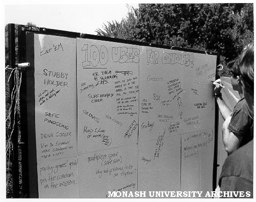 Part of Safe Sex stand set up by medical students during Orientation Week