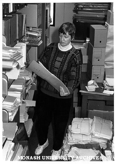 University Records Manager and Archivist Dr Ann Mitchell in the Archives repository area in the Main Library