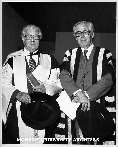 Honorary Doctor of Laws Dr Ian Langlands (left) with Chancellor Sir Richard Eggleston