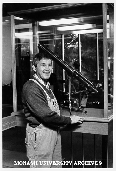 Carpenter Brendan Power with Sir John Monash telescope