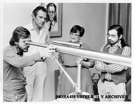 Presentation of Sir John Monash telescope to Science faculty. Mrs Elizabeth Durre with sons Mark and Kit and Dean Professor Bill Muntz