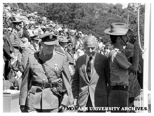 Governor Dr Davis McCaughey with Colonel Peter Nattrass at University Regiment ceremonial parade