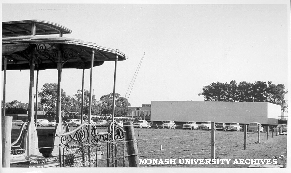 Junior Physics building with Talbot Colony cable car in foreground