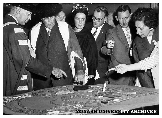 Interim Council Chairman Robert Blackwood (left), Mr Justice Lowe and other guests following opening ceremony, March 1961