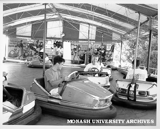 Students in dodgem cars