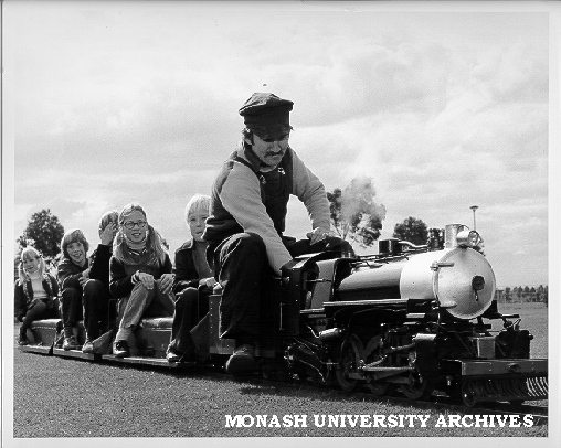 Graeme Daniel and children on model steam train