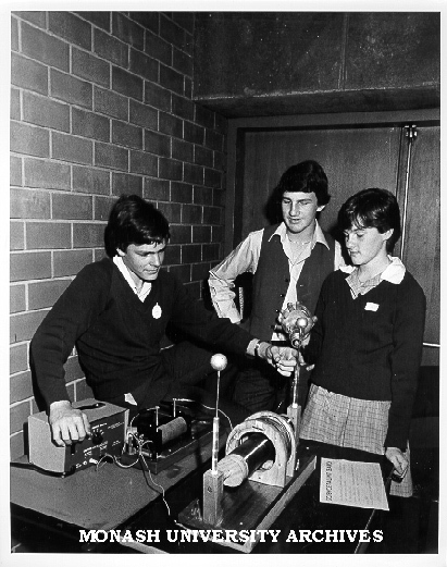 Students from Kingswood College demonstrating entry in Talent Science Search, Colin Jones, Gabriele Weber and Alastair Smith