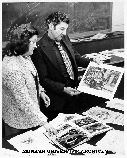 Librarian Marta Chiba and Hugh Tranter, chief technical officer in Mechanical Engineering choosing exhibition material