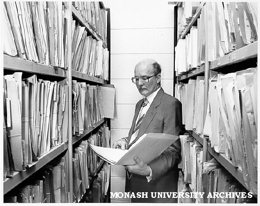 Librarian, Mr Henry Thorburn with records from J. B. Were and Sons