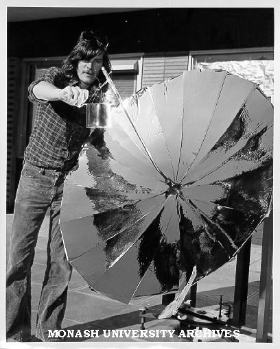 Physics student Ken Jones, testing solar heating unit