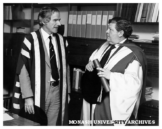 Honorary Doctor of Laws Fred Williams (right) with Vice-Chancellor Professor Ray Martin