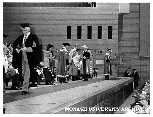 25 year medal presentation. Imports Officer Mr Norm Watt leaving stage; Professor Kevin Westfold receiving medal from HRH Prince Philip, Duke of Edinburgh