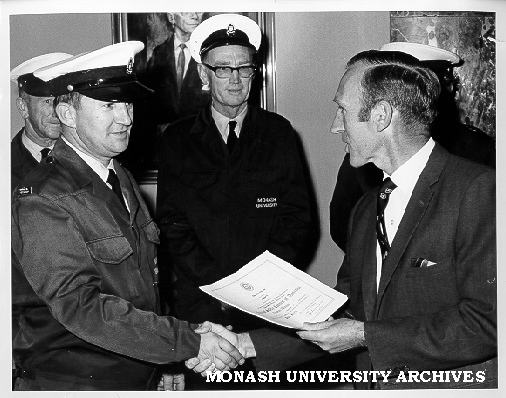 Deputy Comptroller Ian Tate presenting Safety Council certificate to driver Rodney Dickson