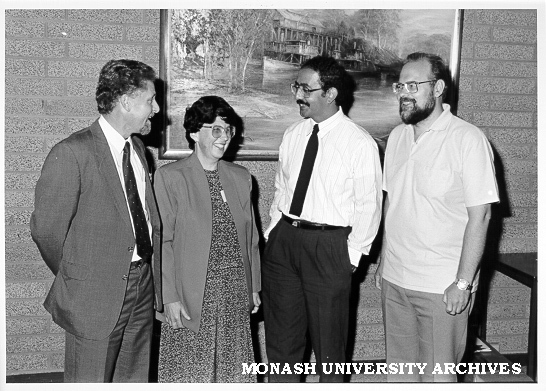 Head of Computer Technology, Professor Phillip Steele (left), Executive Director of Pearcey Centre Mrs Pearl Levin, visitor Professor Ramez Elmasri, and lecturer Mr Noel Craske