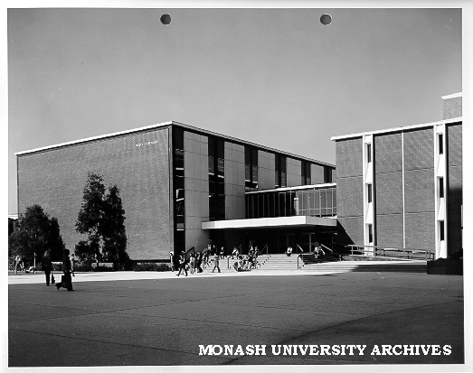 Front entrance of Main Library from across courtyard