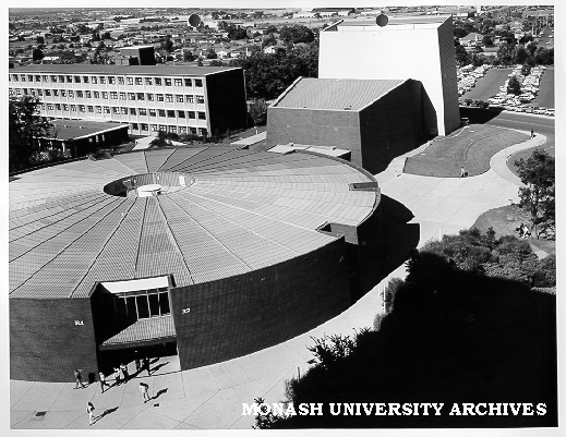 Raised view of Alexander Theatre with Rotunda in foreground