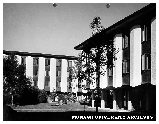 Deakin Hall across garden courtyard
