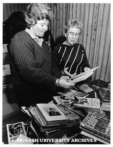 Mrs Margaret Krishnapillai (left) and Mrs Brenda Holloway sorting books for Book Fair