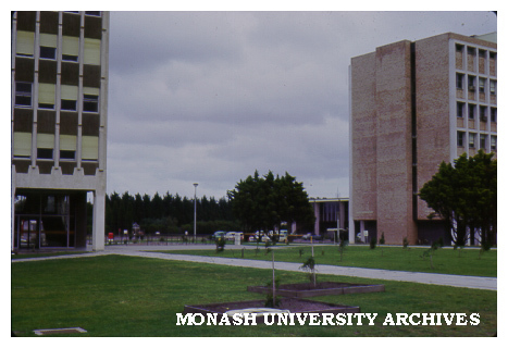 View south across forum between Menzies and Medicine buildings
