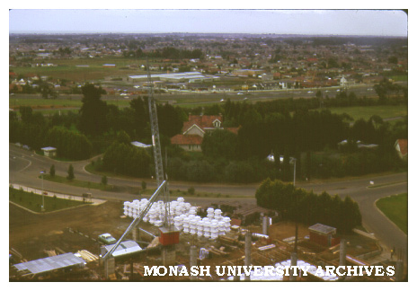 Raised view of construction site, Vice-Chancellor's house in background