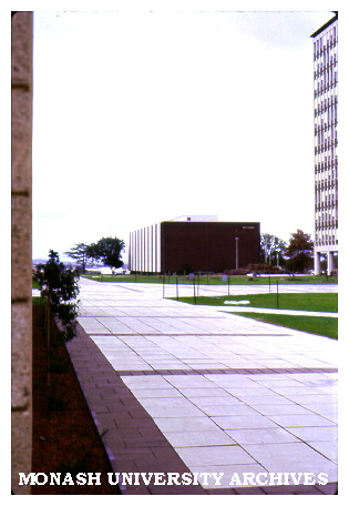 View across forum to Main library, with Menzies building at right