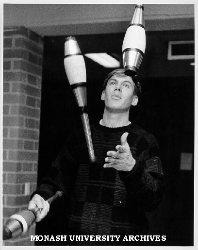 David McNaughton practising street theatre skills