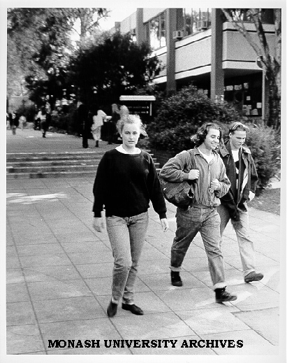 Students walking through forum