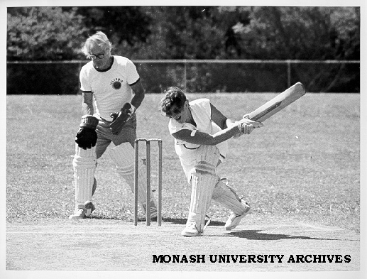 Professors Marie Neale and Peter Fensham in Professorial Board cricket match