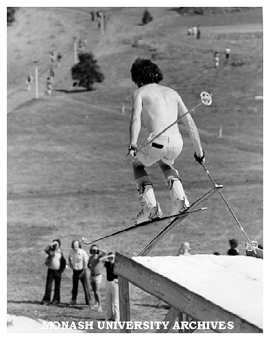 Student Grant Smethurst on ski run, Orientation Week