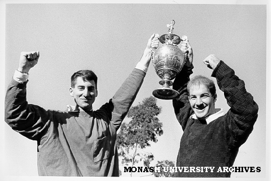 Rowing team members Justin Negri and Andrew Cohen with Oxford-Cambridge Cup