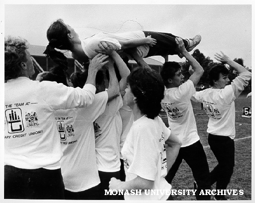 Sports and Recreation Association's '25-athon', Second prize winners competing in Pass the Person