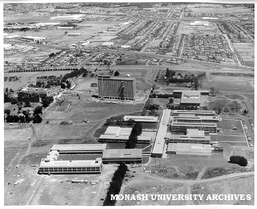 Aerial view of building construction, 21 January 1963, from the north