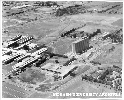 Aerial view, 21 January 1963, from south west with Vice-Chancellor's house in bottom right hand corner