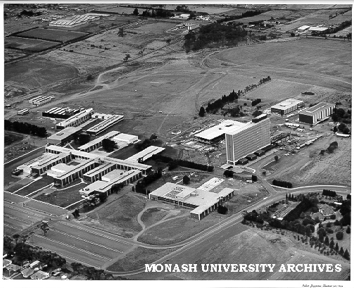 Aerial view of site and buildings, January 1964, from south west