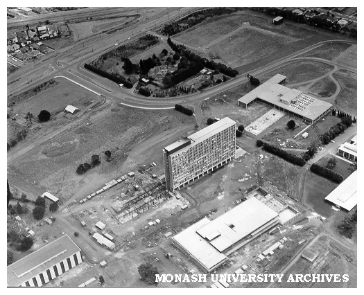 Aerial view of site and buildings, January 1964, taken from north east with Union building in foreground